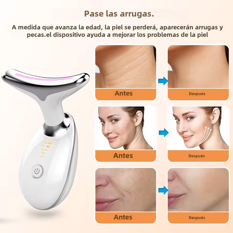 Masajeador Facial Anti-Edad 3 en 1 - LED, Vibración y Calor para Piel Firme y Rejuvenecida.