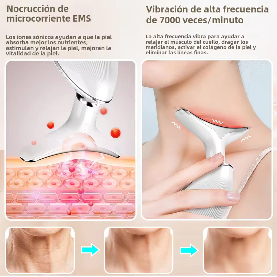 Masajeador Facial Anti-Edad 3 en 1 - LED, Vibración y Calor para Piel Firme y Rejuvenecida.