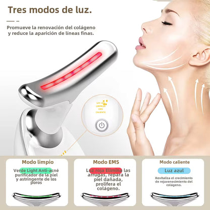 Masajeador Facial Anti-Edad 3 en 1 - LED, Vibración y Calor para Piel Firme y Rejuvenecida.