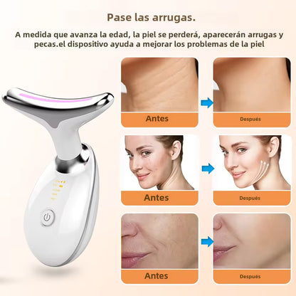Masajeador Facial Anti-Edad 3 en 1 - LED, Vibración y Calor para Piel Firme y Rejuvenecida.