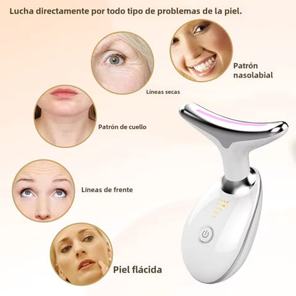 Masajeador Facial Anti-Edad 3 en 1 - LED, Vibración y Calor para Piel Firme y Rejuvenecida.