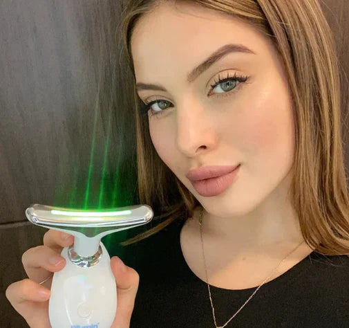 Masajeador Facial Anti-Edad 3 en 1 - LED, Vibración y Calor para Piel Firme y Rejuvenecida.